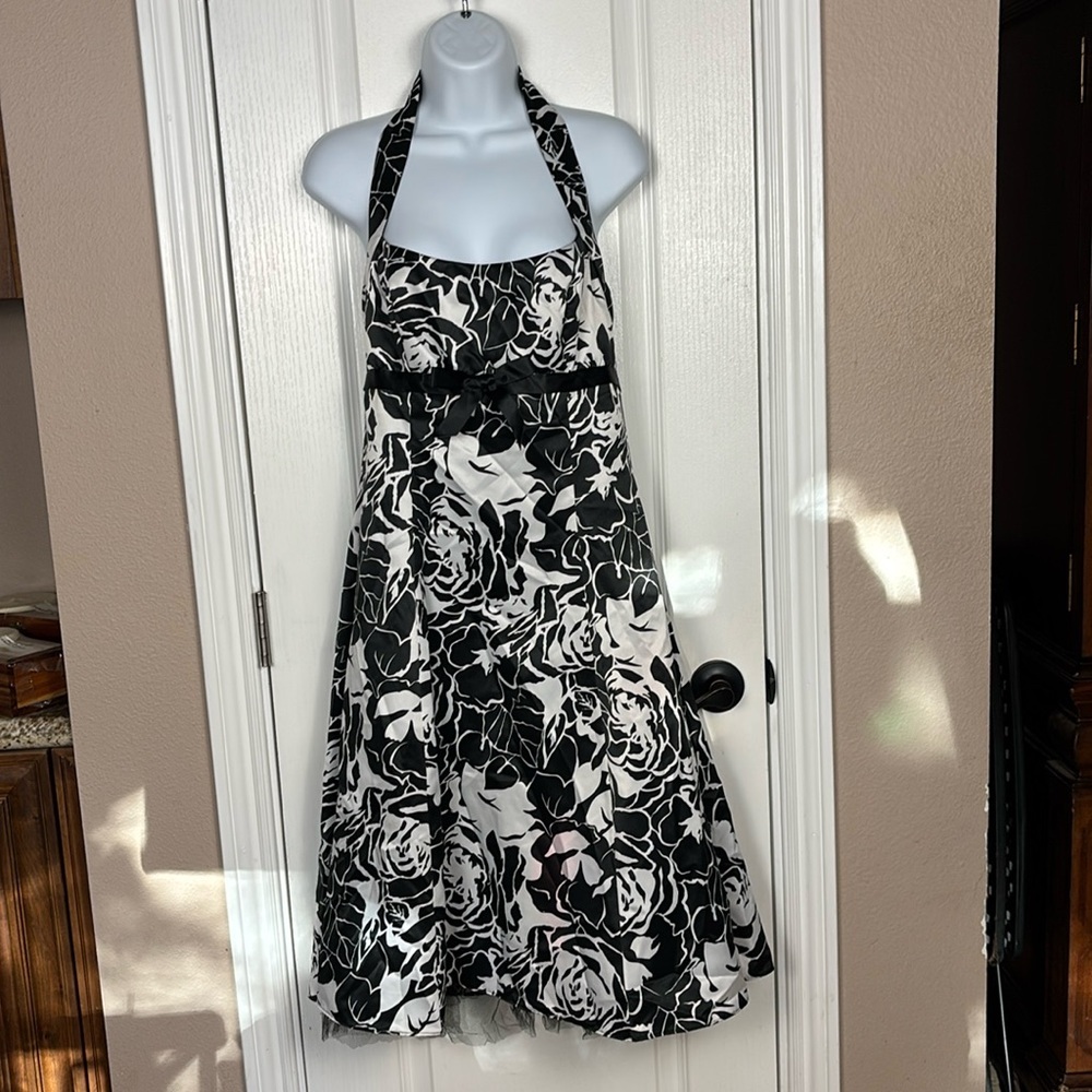 Vtg Zum Zum Niki Livas Satin Floral Halter Party Prom Cocktail Dress Size 11- 12